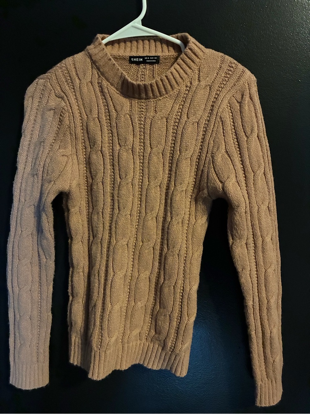 SHEIN Women’s Cable Knit Crewneck Sweater in Dusty Rose